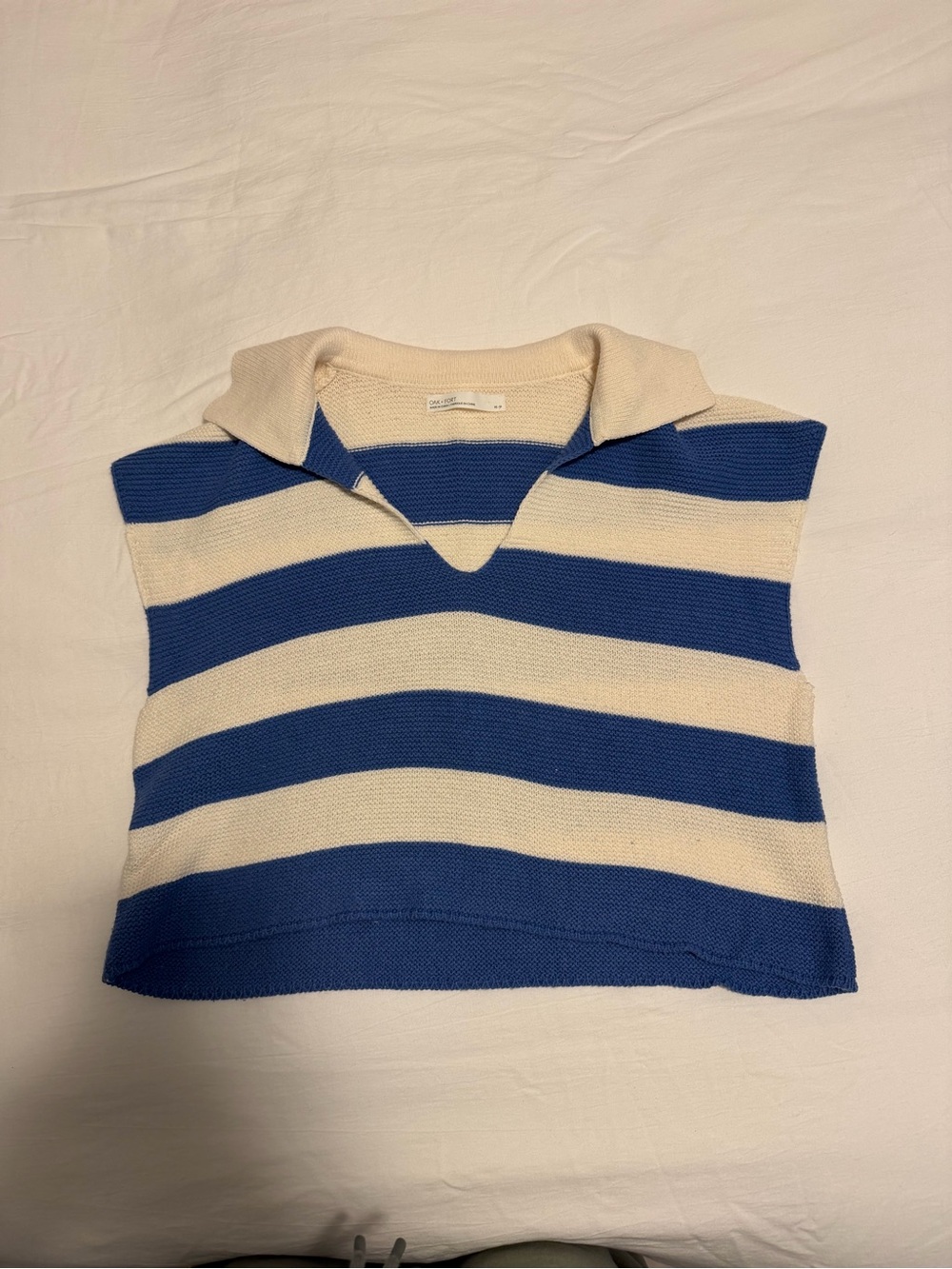 Zara Blue & Cream Striped Sleeveless Polo Tank